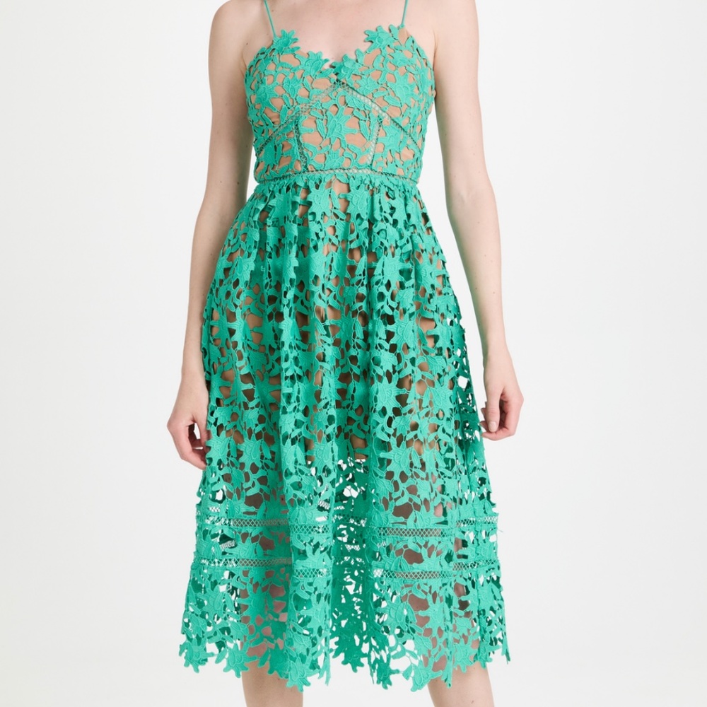 Self-Portrait Green Lace Midi Dress